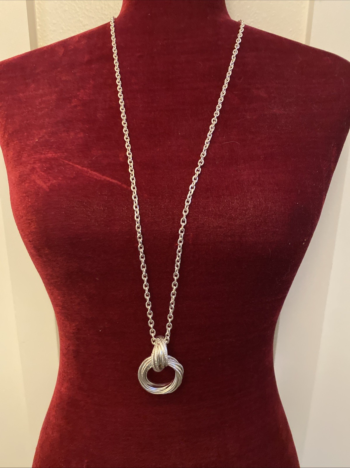 Retro Silver Tone Multi Round Door Knocker Pendant Necklace Modern 32 ” #55