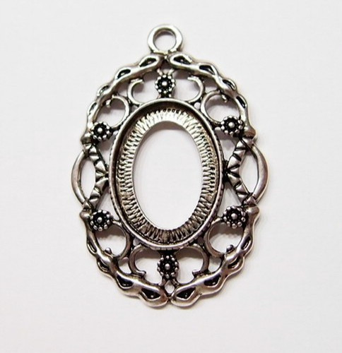 6 of 25x18mm Antique Silver Plated Art Nouveau Flowered Pendant Settings 51x35mm