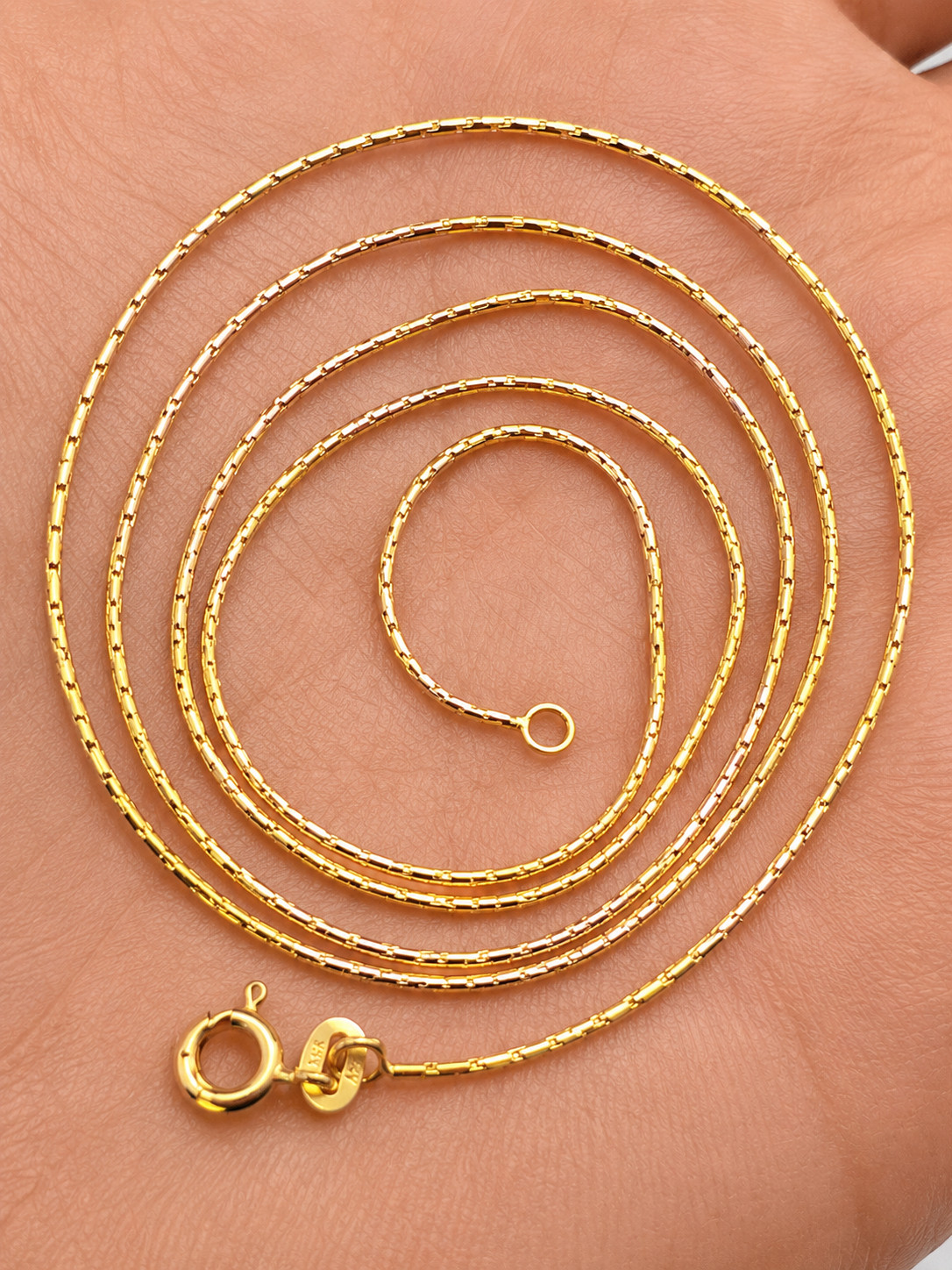 18K YELLOW GOLD ITALIAN 1MM THIN ROUNDED BAR CHAIN HEAVY NECKLACE 24 INCH LONG