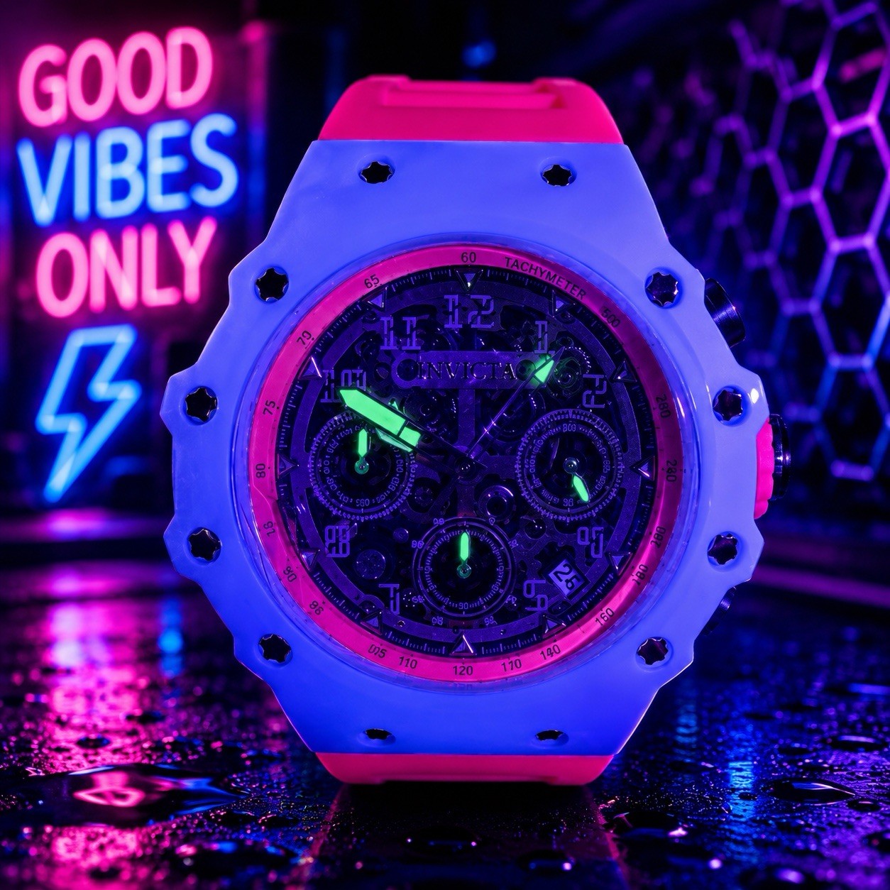 Invicta Racing Apexium Unisex Watch – 41mm, Pink, White 69620 New