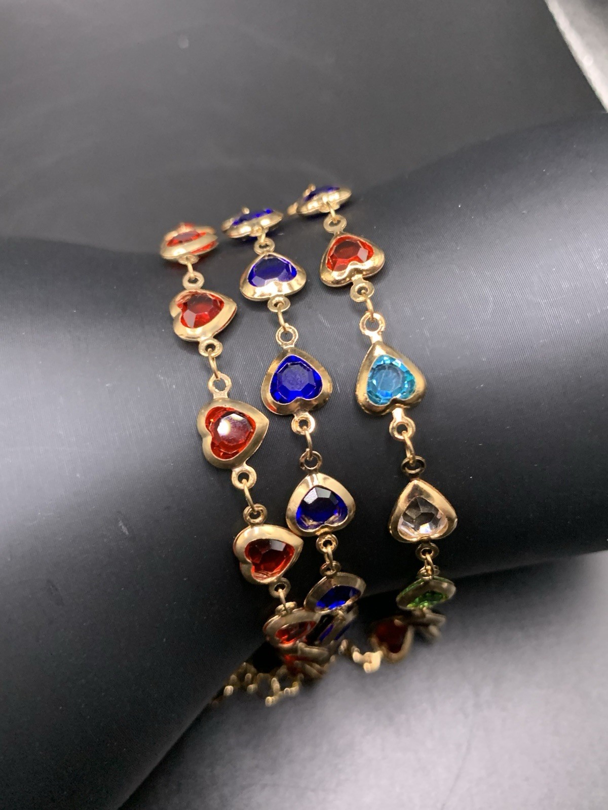 Gold Plated Jeweled Heart Bracelets Set Of 3