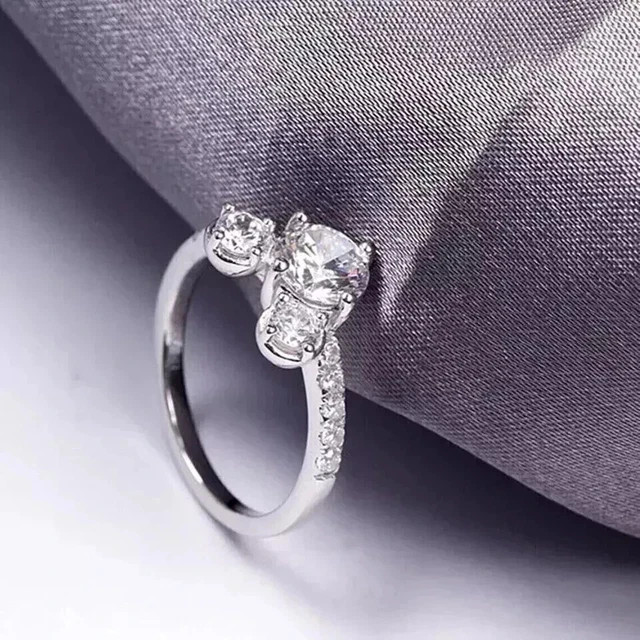 Real Moissanite 2.80Ct Round Cut Mickey Mouse Band Ring 14K White Gold Plated