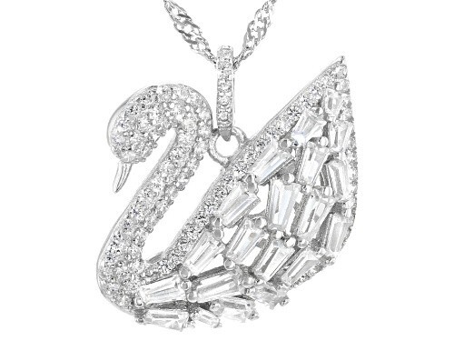 BELLA LUCE 2.34CTW WHITE DIAMOND SIMULANT RHODIUM OVR STERL SILVER SWAN W/CHAIN