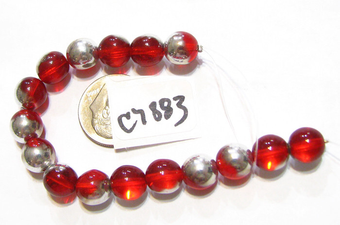 Czech Glass Round Beads LIGHT RUBY w/ LABRADOR 8mm Strand of Approx 16 C7883