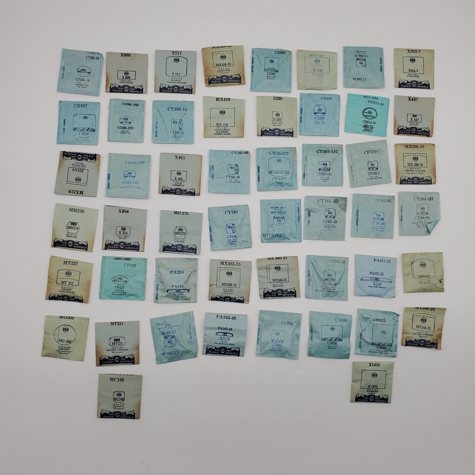 Lot of 50 G.S. Watch Crystals for Various Watch Maker NOS Various Sizes #23