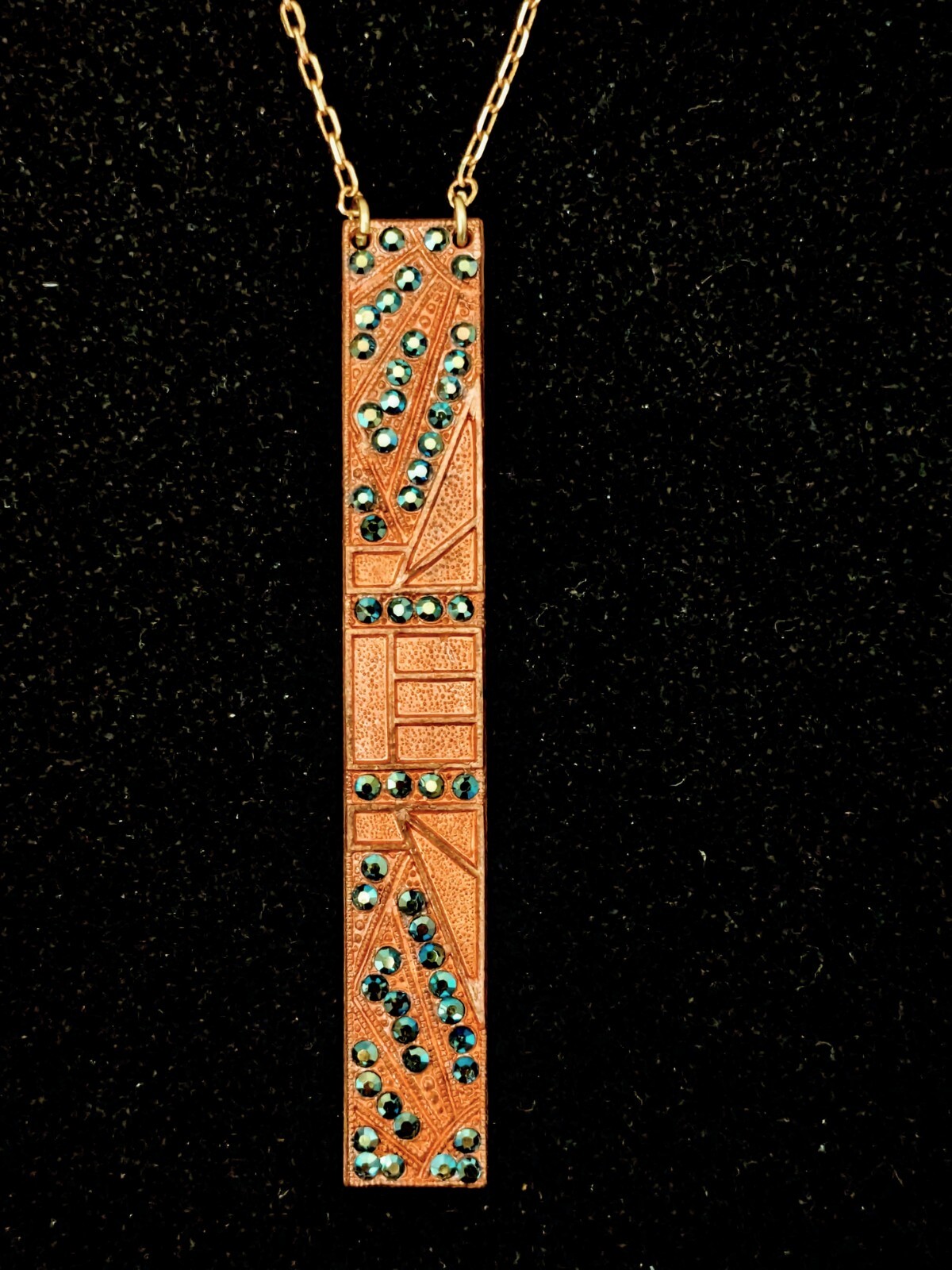 Vintage Art Deco Sparkly Die Struck Bar Pin Brass Pendant Necklace Unique