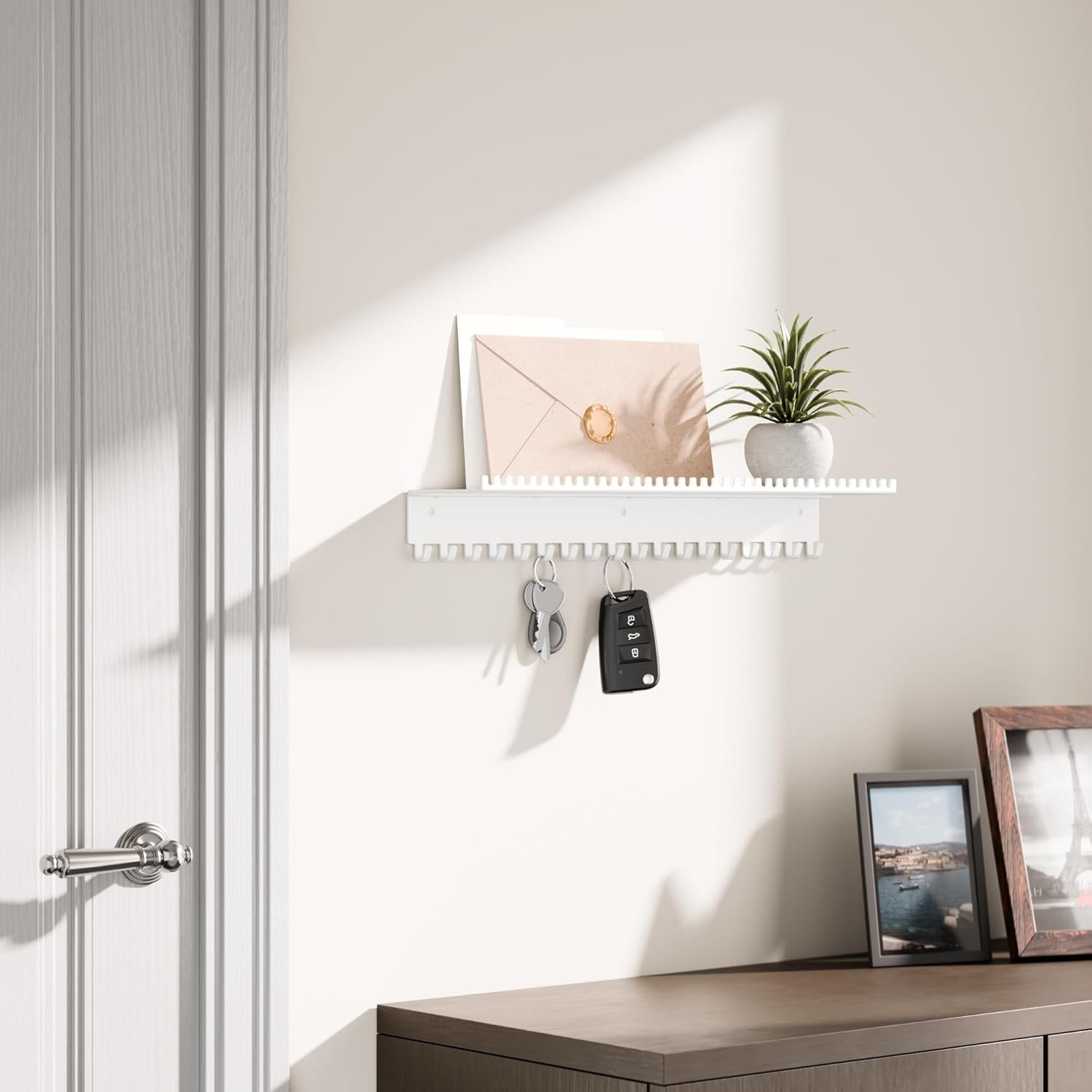 Necklace Holder Wall Hanging Organizer: Wall Mounted Jewelry Shelf with Hooks