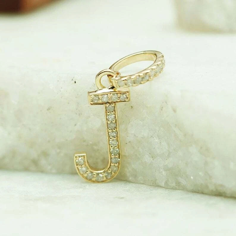 1/4CT Round Real VVS Moissanite J Letter Pendant Necklace 14K Yellow Gold Plated