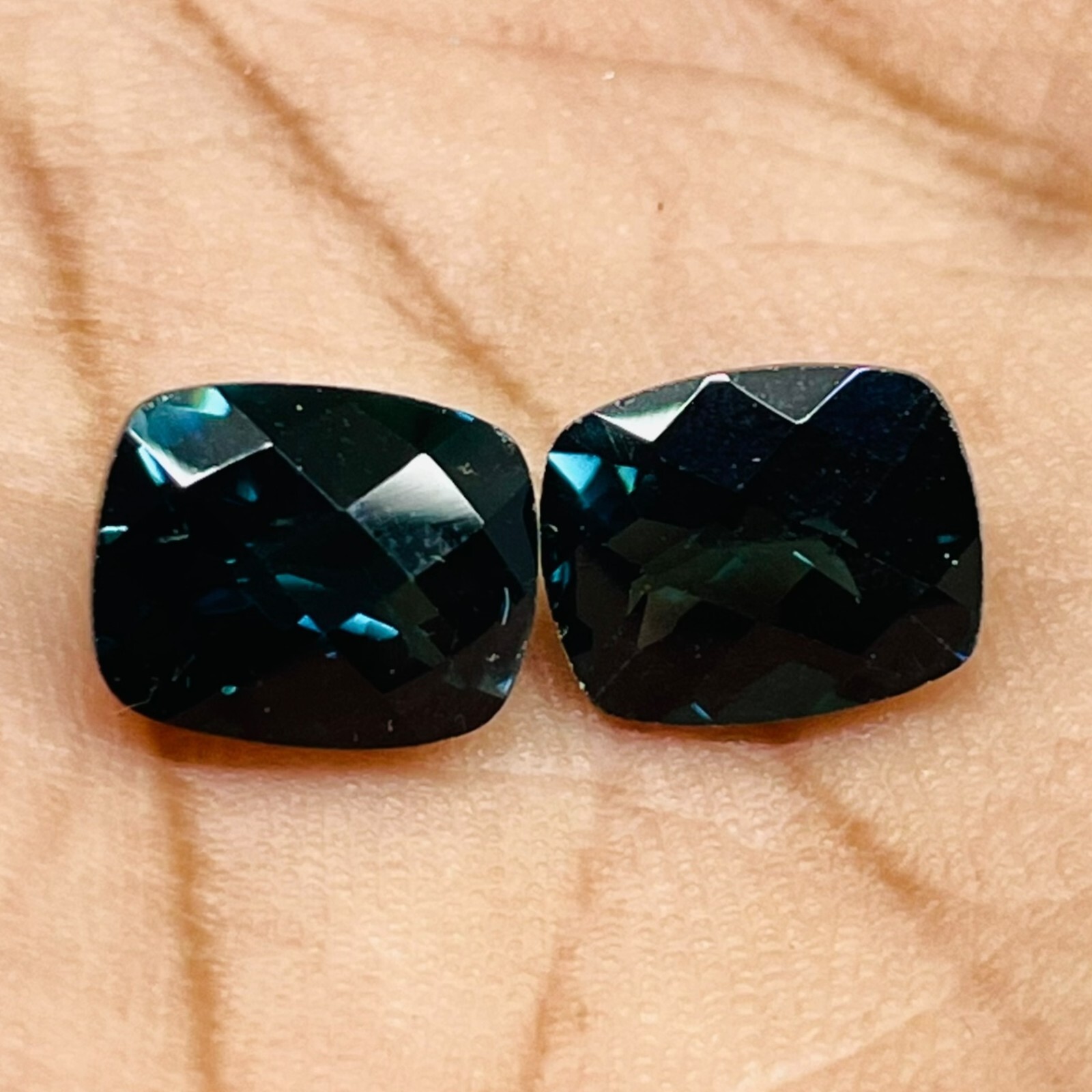 Natural London Blue Topaz Pair 10x8mm Cushion Checker Cut Loose Gemstones 2 Pcs