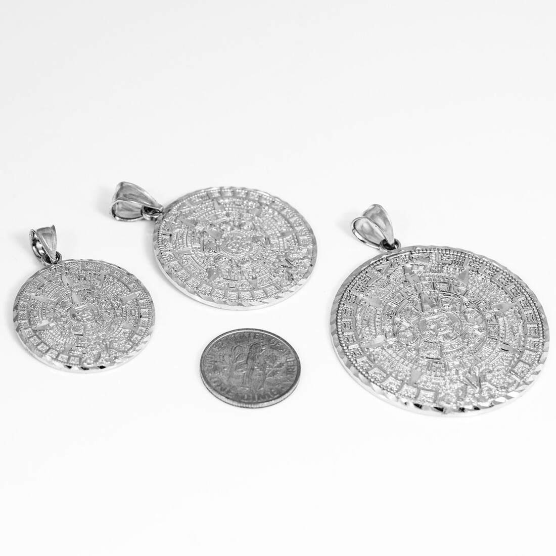 Sterling Silver Aztec Mayan Sun Calendar Pendant (S/M/L)