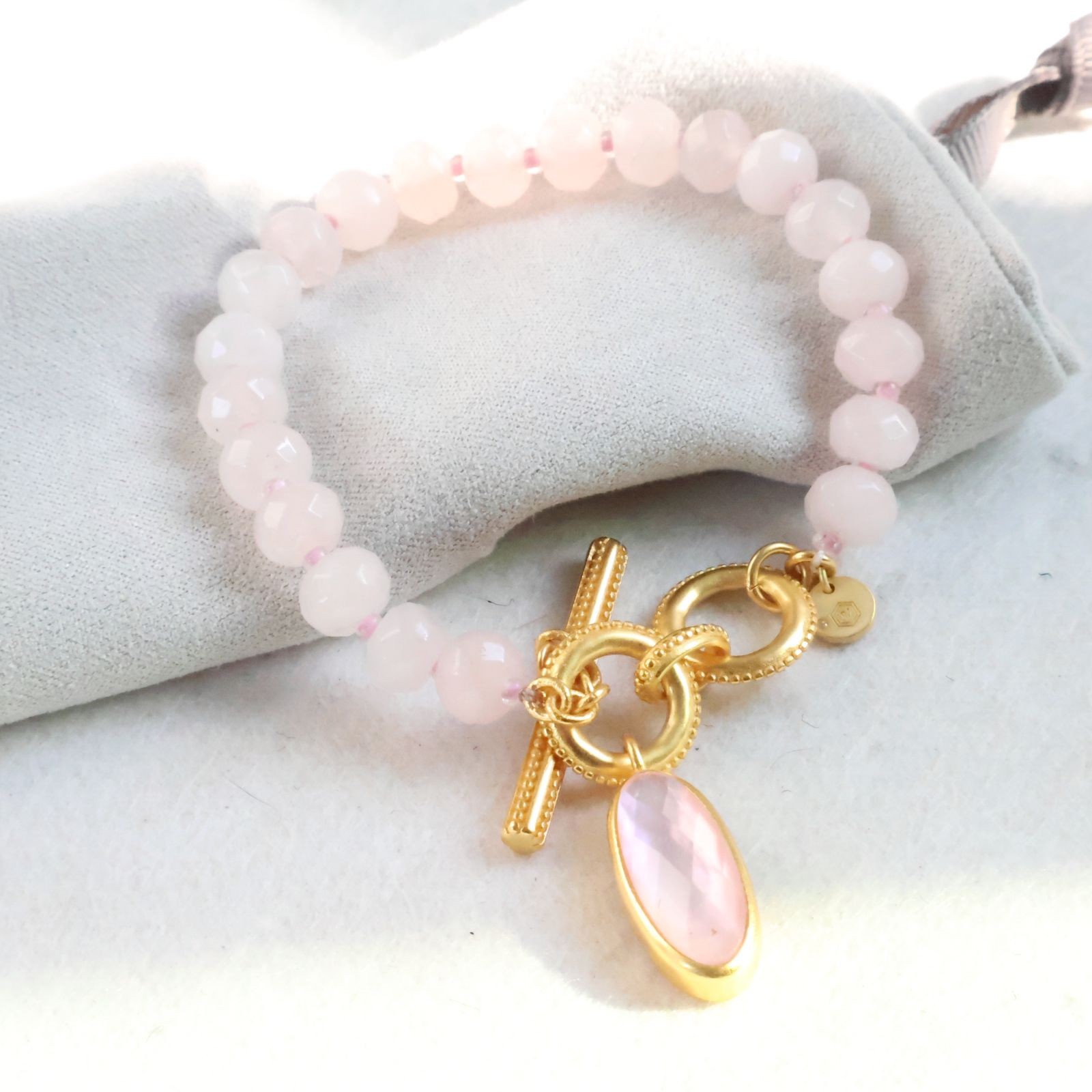 Julie Vos The Pink Pink quartz Gold Bracelet | NEW