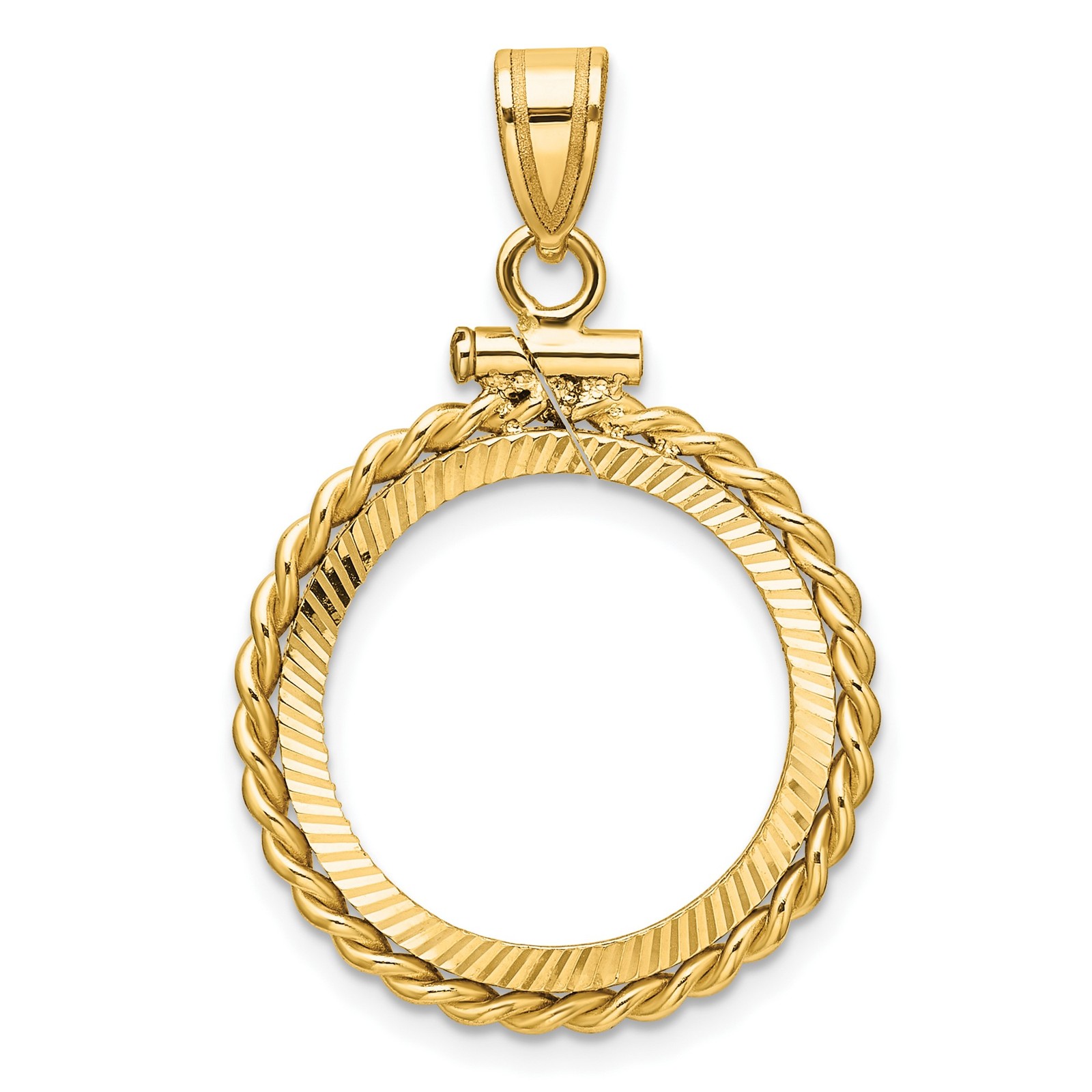 $2.50 Liberty Head Quarter Eagle Coin Bezel 17.8mm Rope Screw Top 14k Gold