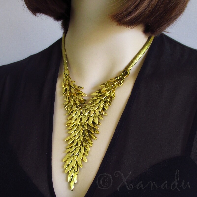 Angel’s Embrace Artist Made Gold Statement Necklace Fashion Angel Wing Jewelry