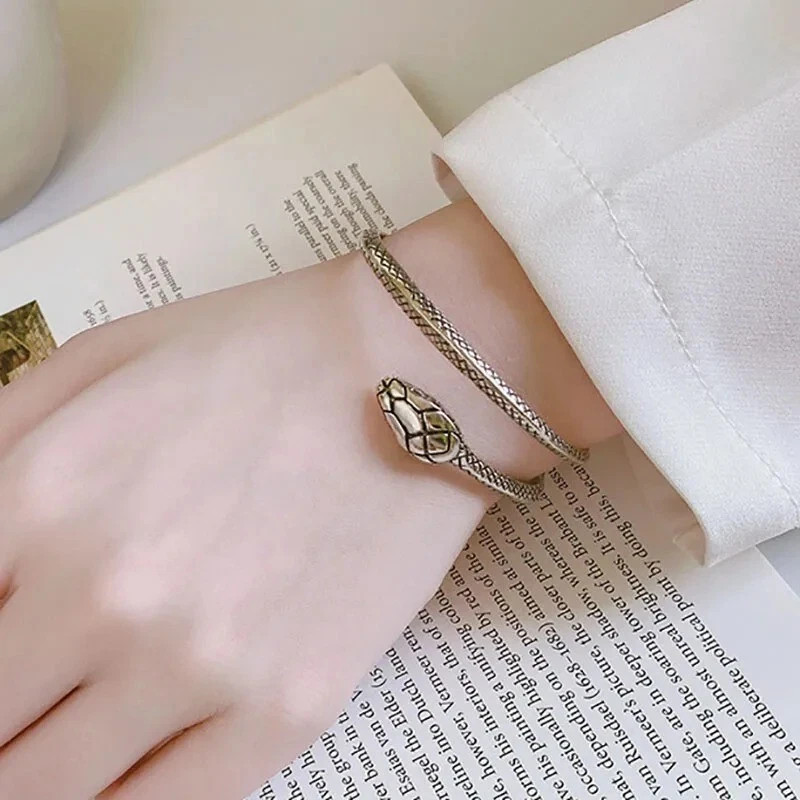 Women Bracelet Retro Snake Punk Elegant 925 Sterling Silver Cuff Vintage Bangle