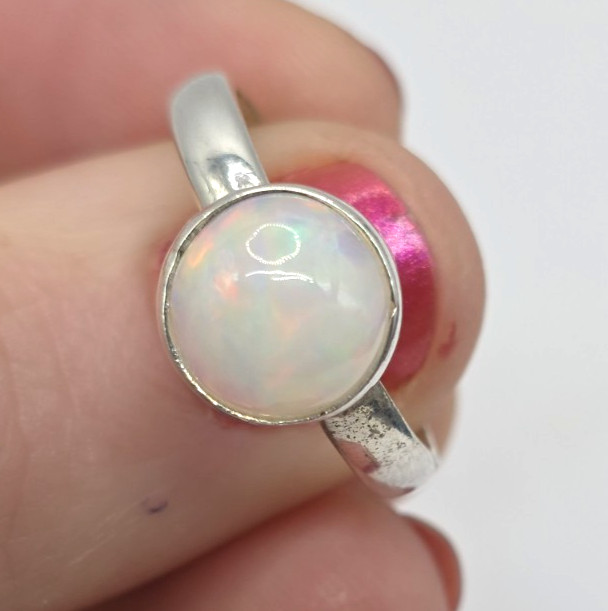 Genuine Opal 8.7 mm Round Ring Size 8 Sterling Silver 925 Handmade NWT