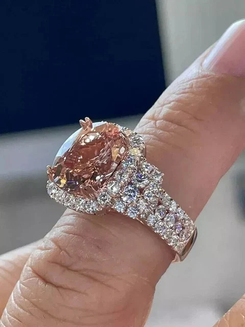 2.50Ct Oval Cut Lab-Created Morganite Halo Engagement Ring 14K Rose Gold Plated