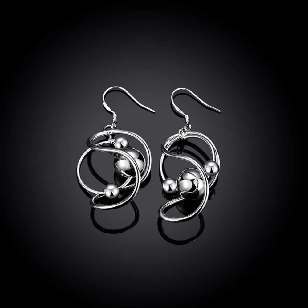 925 Sterling Silver Hanging Bead Ball Dangle Earrings Long Women Jewellery Gift