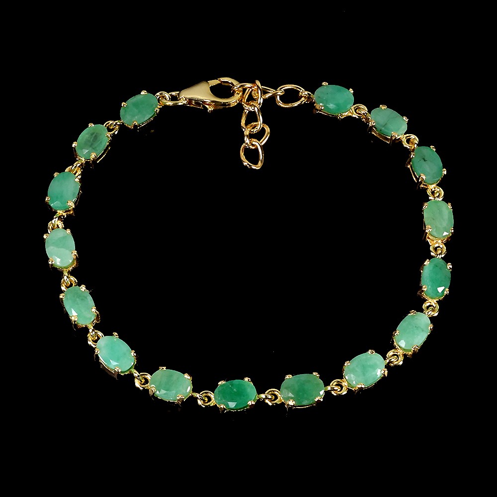 925 Sterling Silver Bracelet Oval Emerald 6x4mm Natural Gemstone Jewelry 7 In