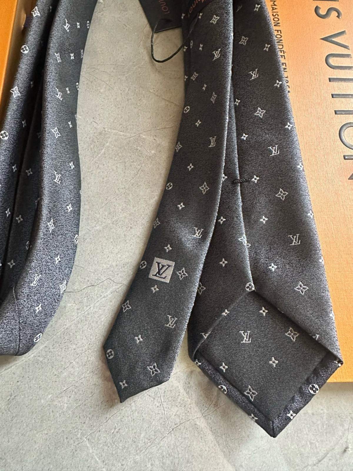 Louis Vuitton Men’s Monogram Tie Grey Slim Full Packaging