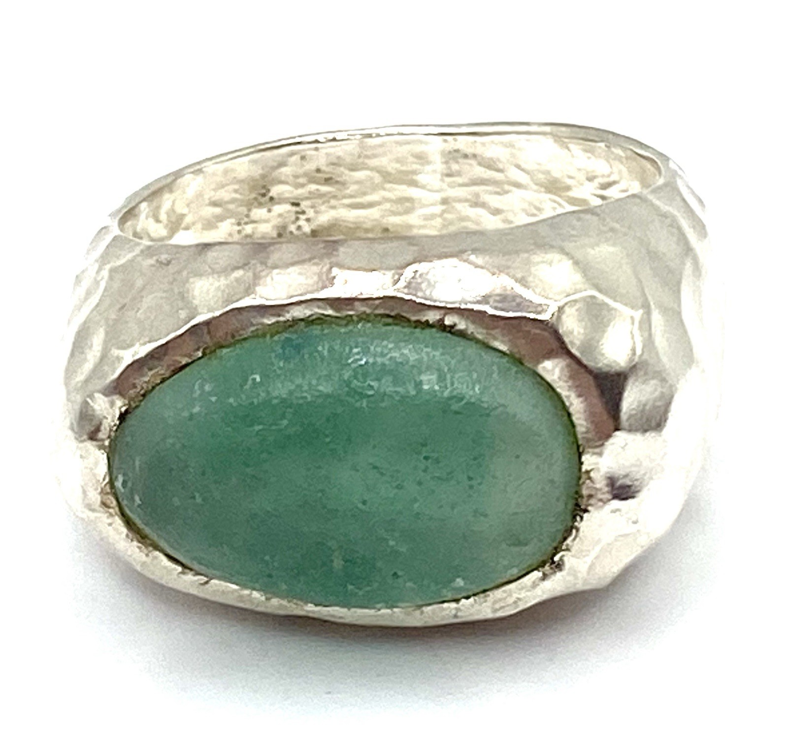 Israel Hammered Sterling Silver / 925 Blue Stone Ring Size 10