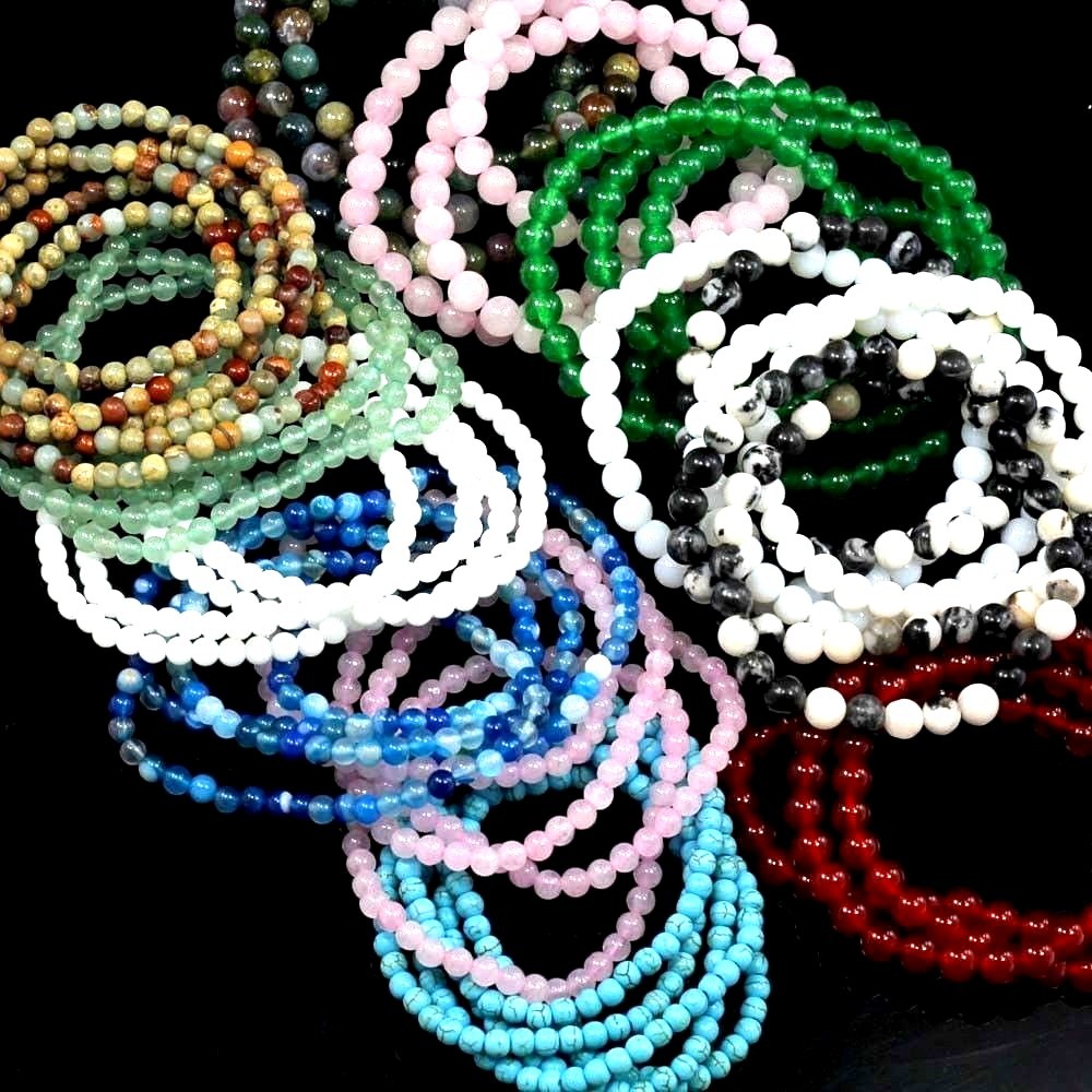 4mm Handmade Round Beaded Bracelet Stretch Healing Pristine Natural Gemstone Kid