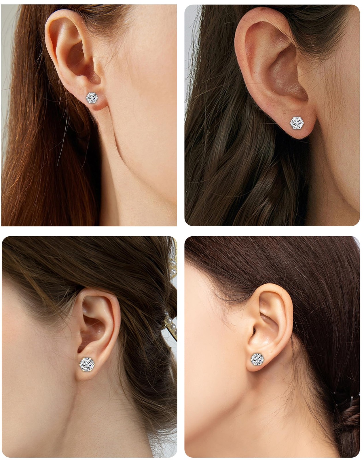 6 Pairs Stud Earrings Set, 3mm, 4mm, 5mm, 6mm, 7mm, 8mm, Silver – 6