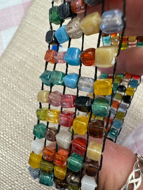 Multicolor Glass Bead 5 Wrap Bracelet Boho Artisan Woven Black Cord Stretch