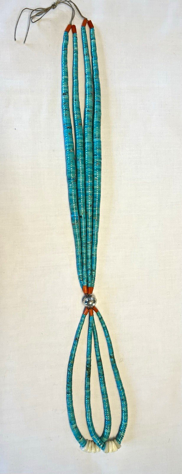 Native American Turquoise Heishi Bead Multi-Strand Necklace, Sterling Pendant