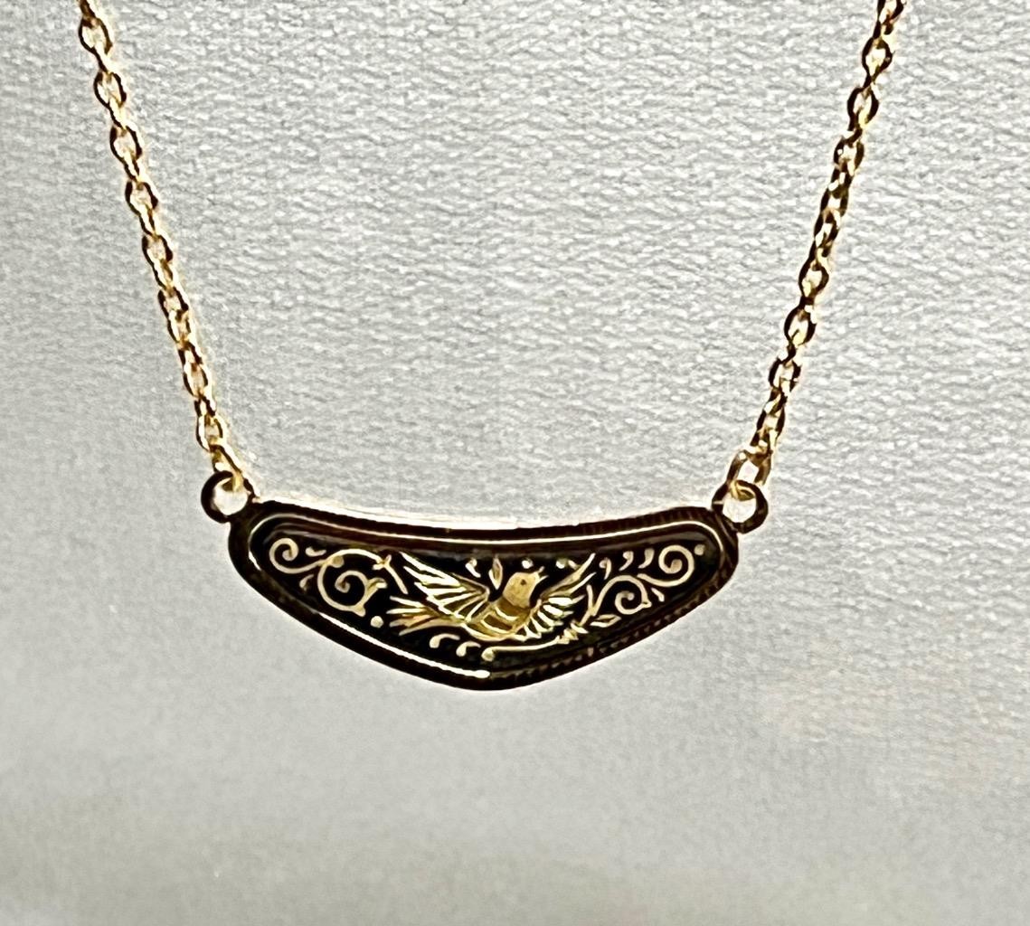 Vintage Damascene Toledo Spain Black Necklace 18” long #18-8