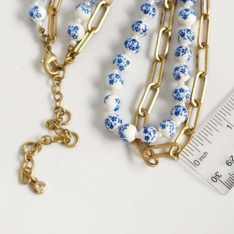 16″ Cabi Ceramic Beads Layered Necklace Gift Retro Women Party Vacation Jewelry