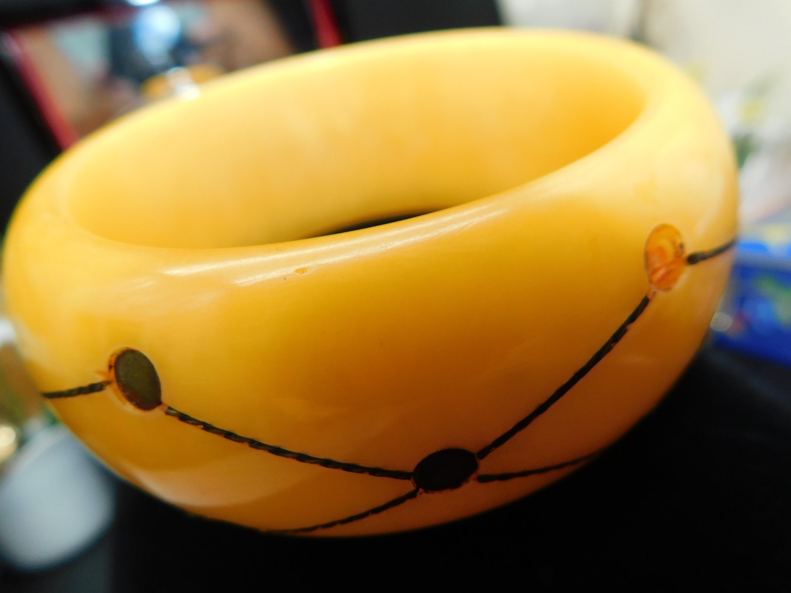 1930’s Butterscotch Bakelite Bangle Brass Injection Dot Bracelet