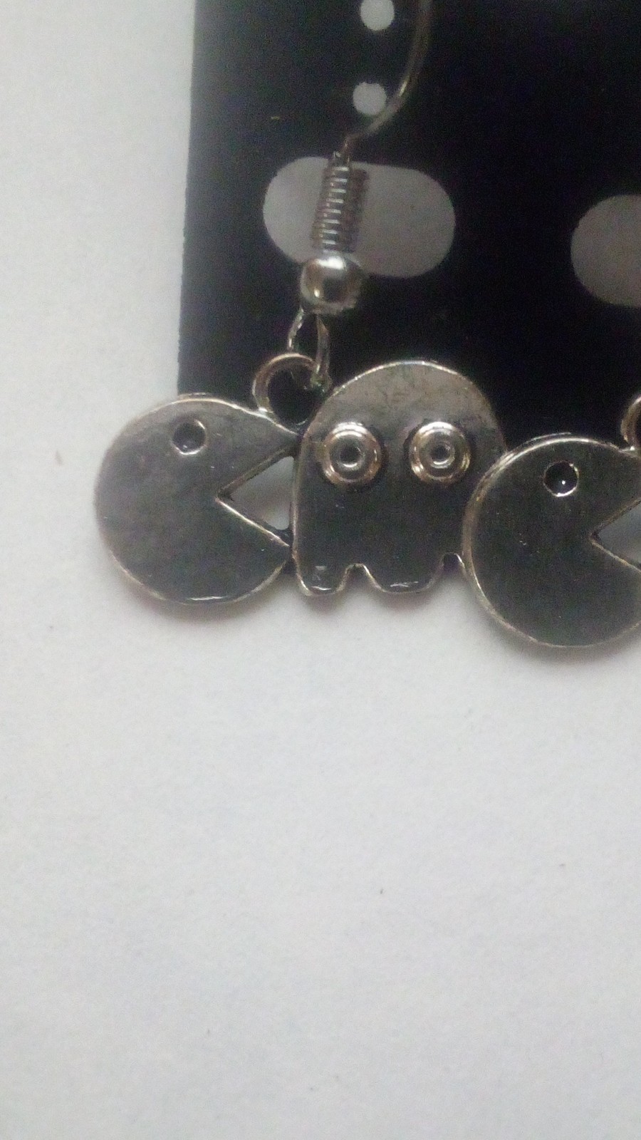 Pac-Man Ghost Shape Silver Metal Dangle Drop Hook Earrings Cartoon Theme