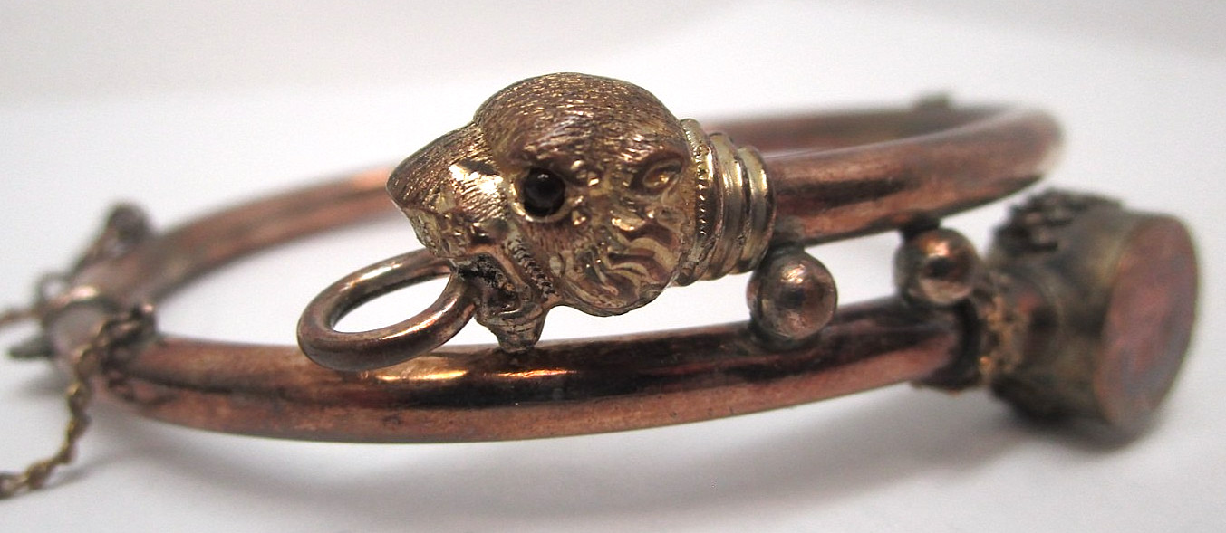 Victorian Etruscan Gold Filled Lion Head Bangle Near MINT