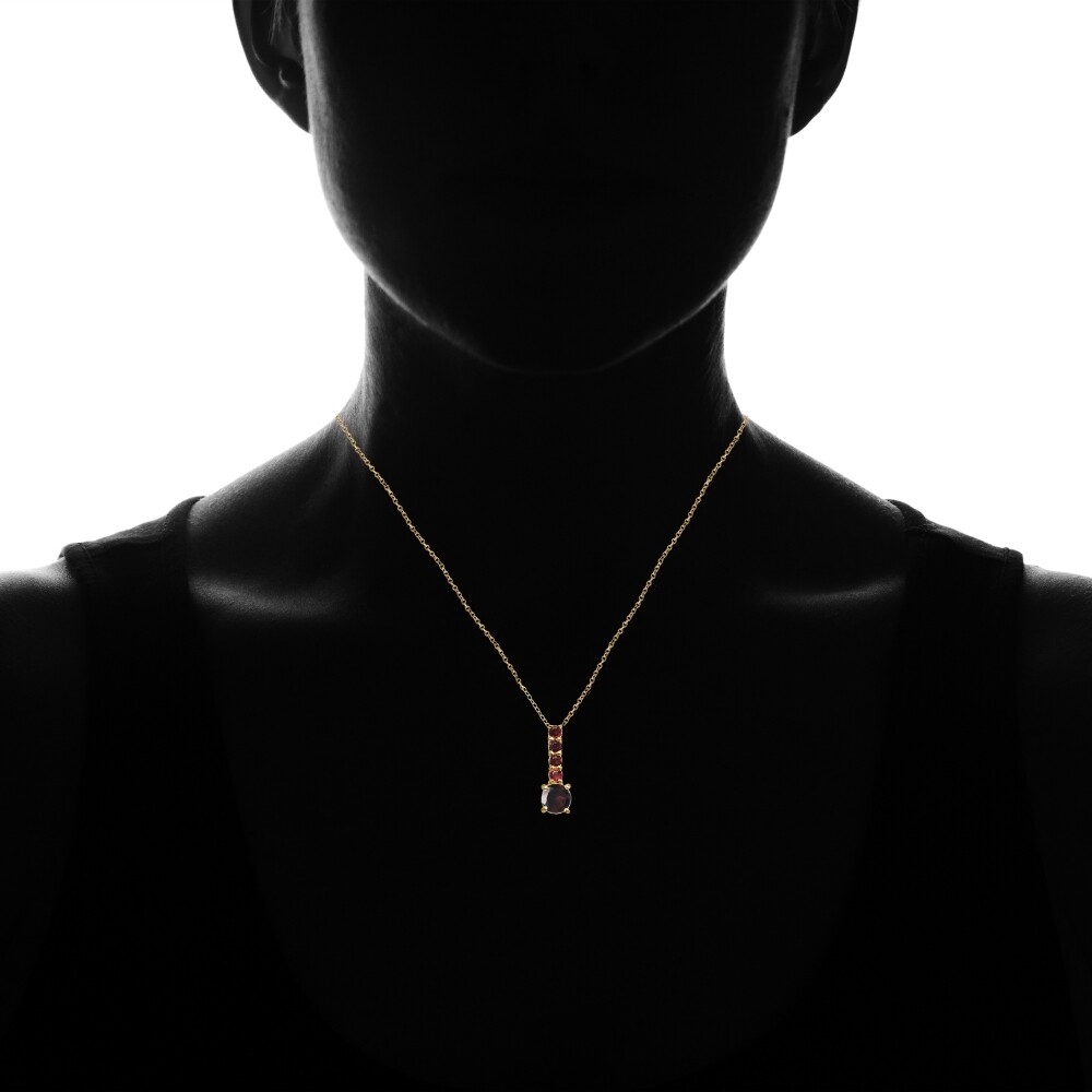 Yellow Gold Flashed Sterling Silver Garnet 5-Stone Round Drop Necklace