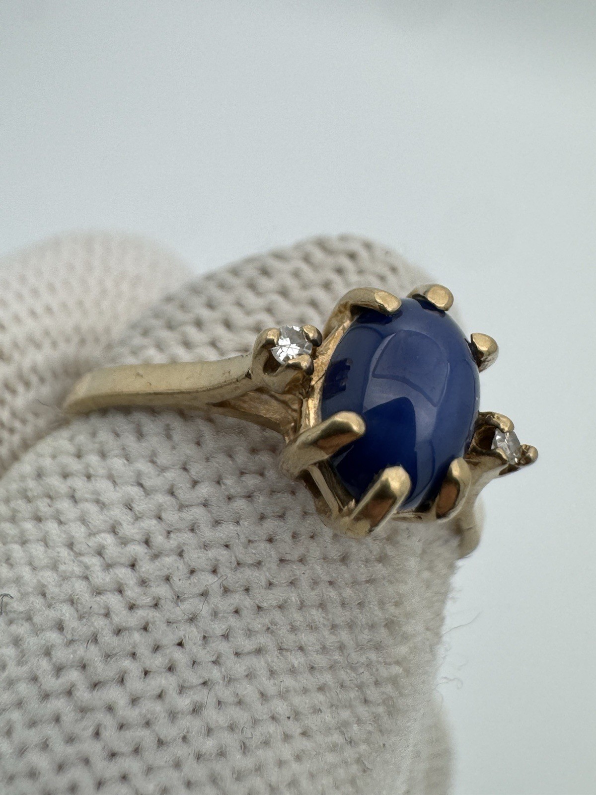 Antique Star Sapphire & Diamond Ring 10k Gold