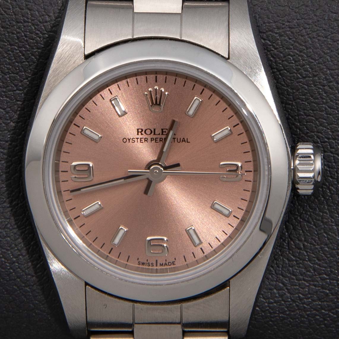 Rolex Watch Oyster Perpetual Smooth Bezel 67180 26mm Salmon Dial BOX & PAPER