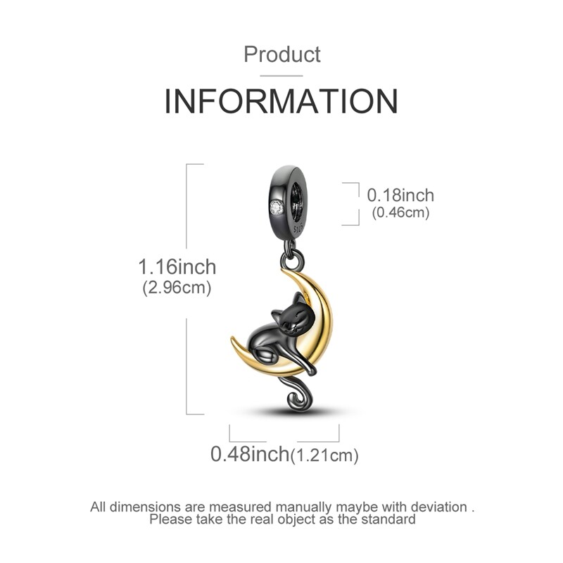 MULA European Silver Plated Charm CZ Enamel Black Cat Moon For Women Bracelet