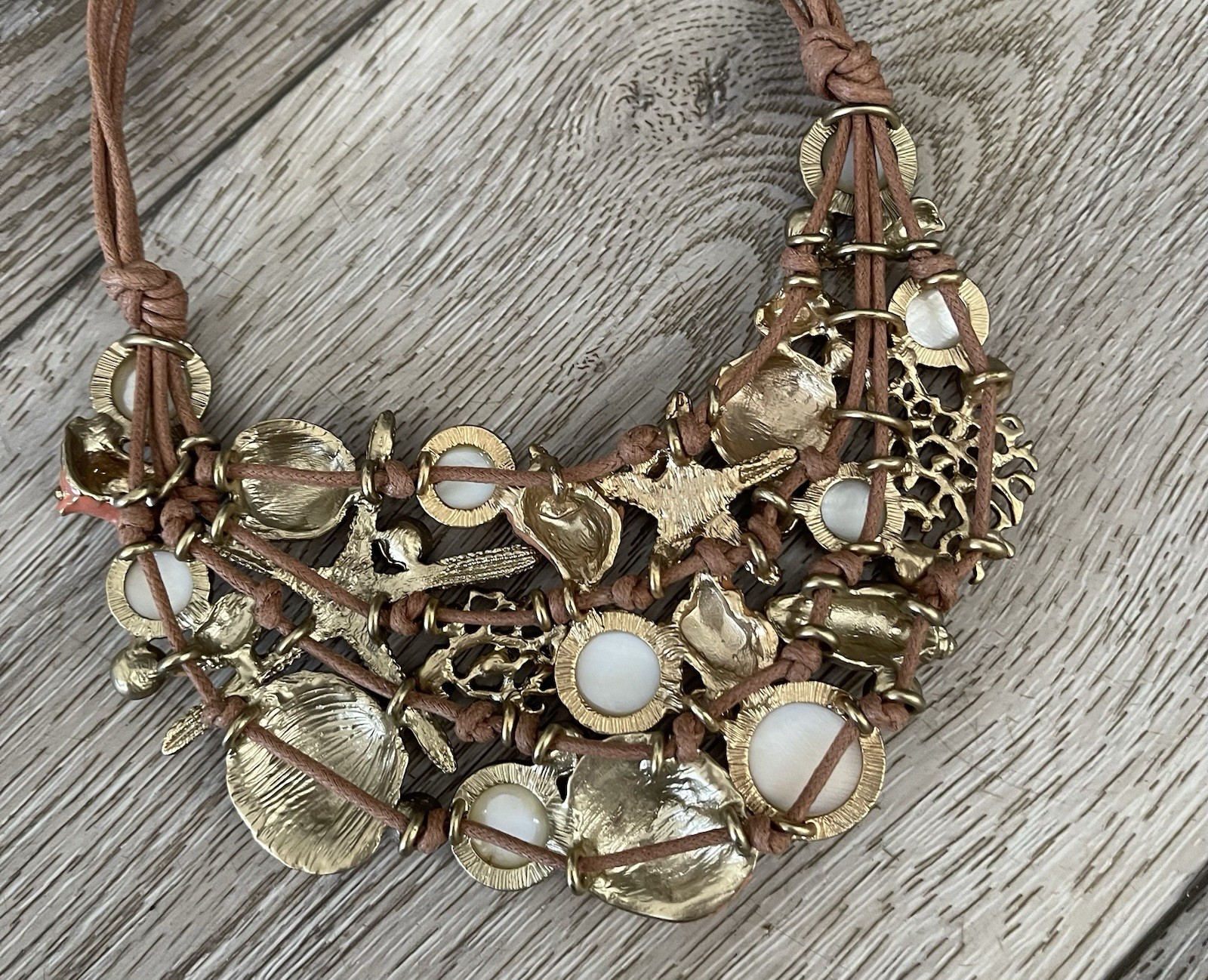 ST THOMAS Nautical Shell Beach Ocean Theme Statement Bib Necklace 18” to 20”
