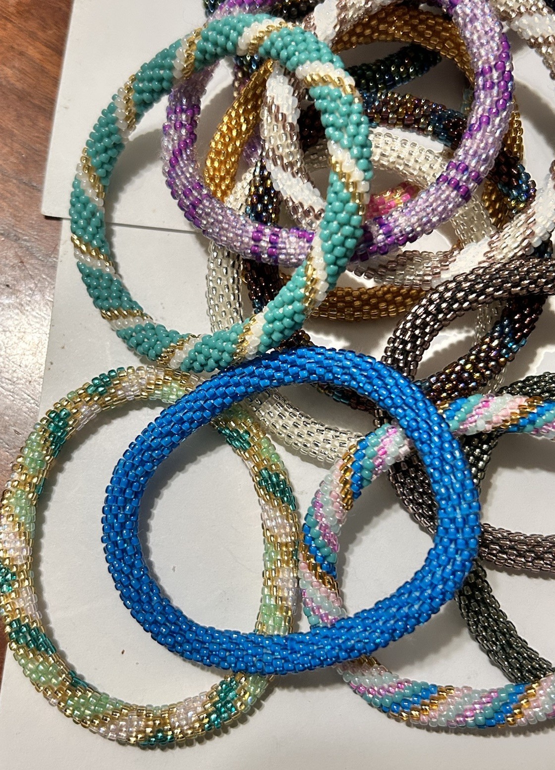 3 Sashka Co Nepalese Roll On Crochet Glass Bead Bracelets Original Size, Random