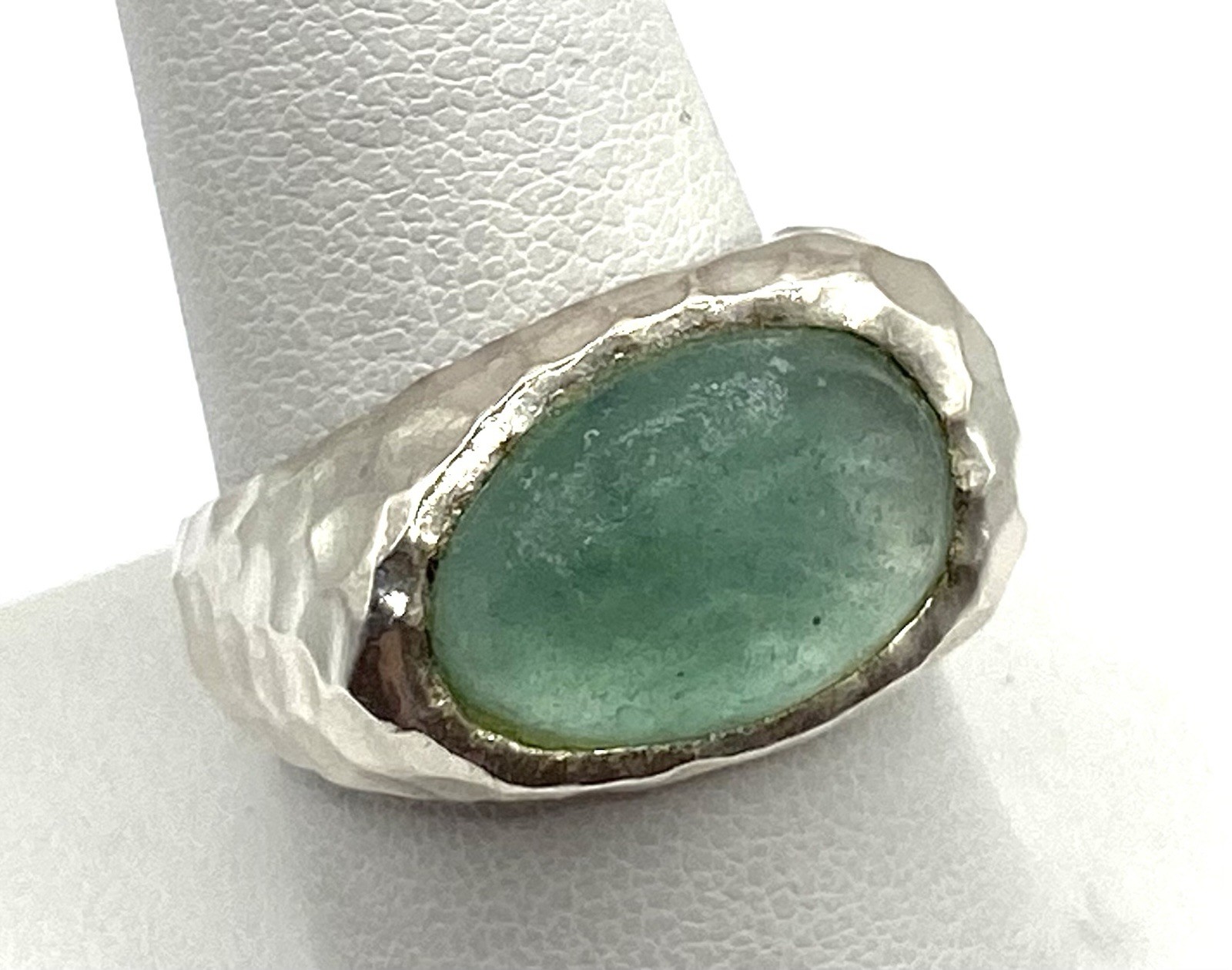 Israel Hammered Sterling Silver / 925 Blue Stone Ring Size 10