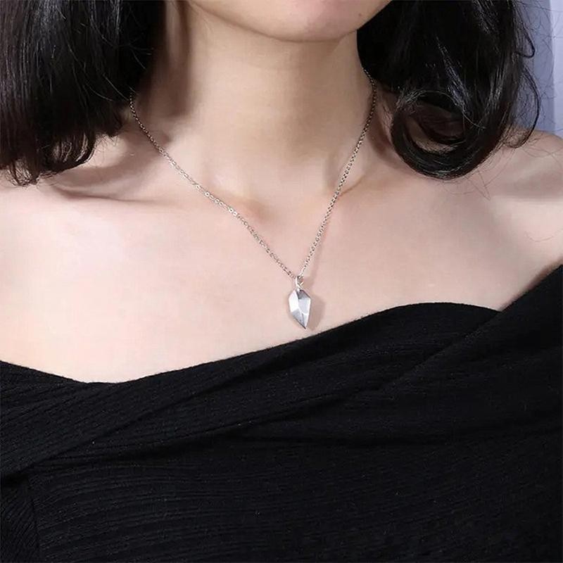 Couple Pendant Necklace Magnetic Heart Electrocardiogram Splicing Valentine Gift