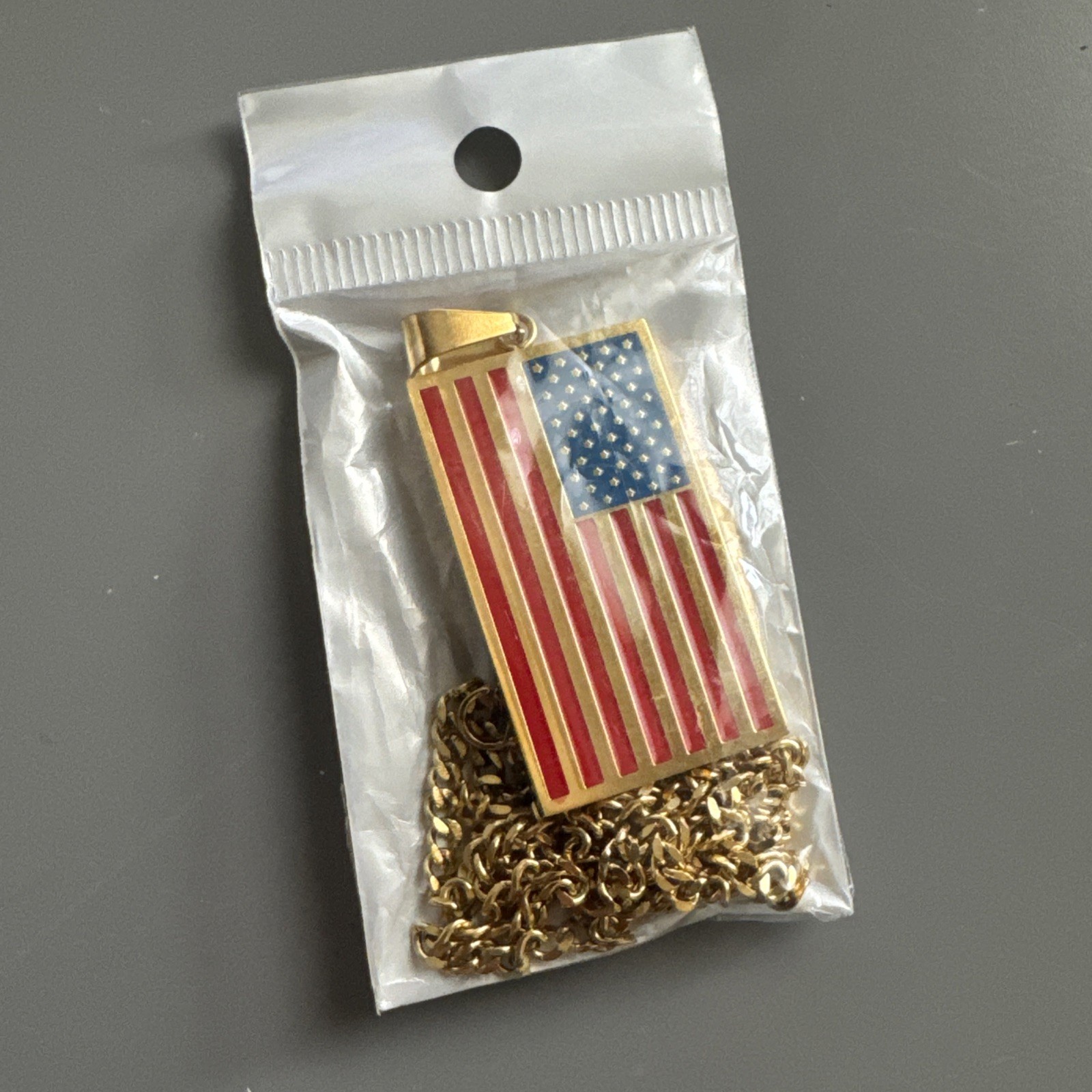 American Flag Pendant Gold Plated Stainless Steel 24” Chain USA America Gift