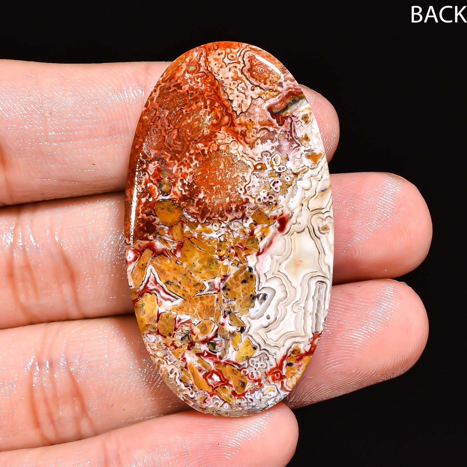 Natural Crazy Lace Agate Oval Shape Cabochon Loose Gemstone 45X25X5 MM 55 Cts.