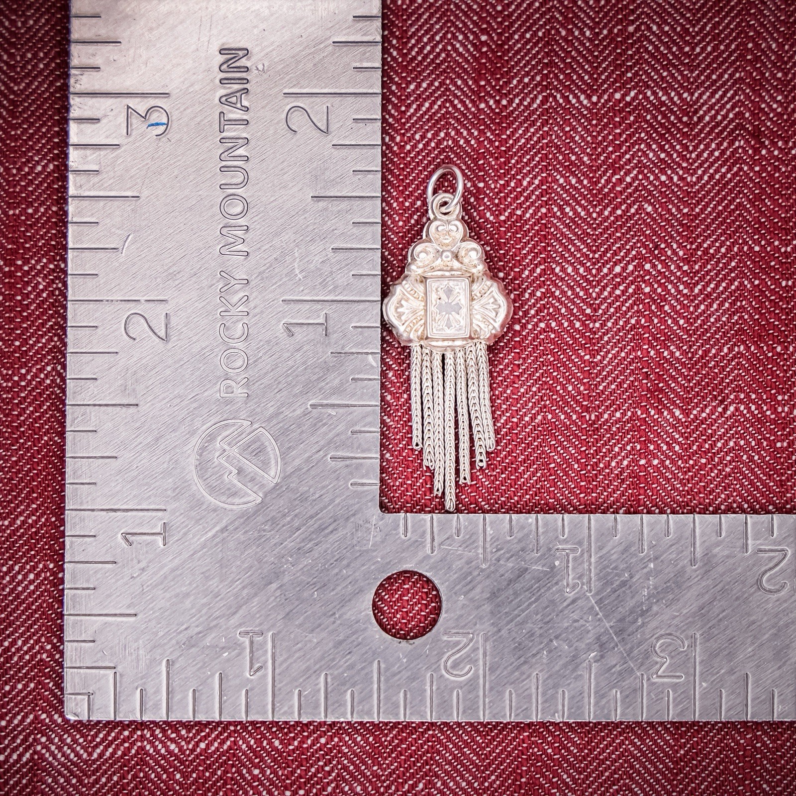 Antique French Puffy Tassel Charm Sterling Silver Die Struck Engraved 19th Cross