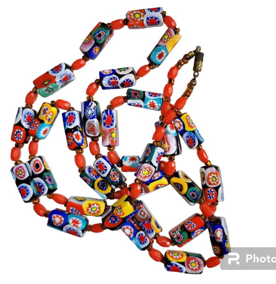 Vintage Venetian Murano Millefiori Glass Tube Bead Necklace 42″ Opera Italy