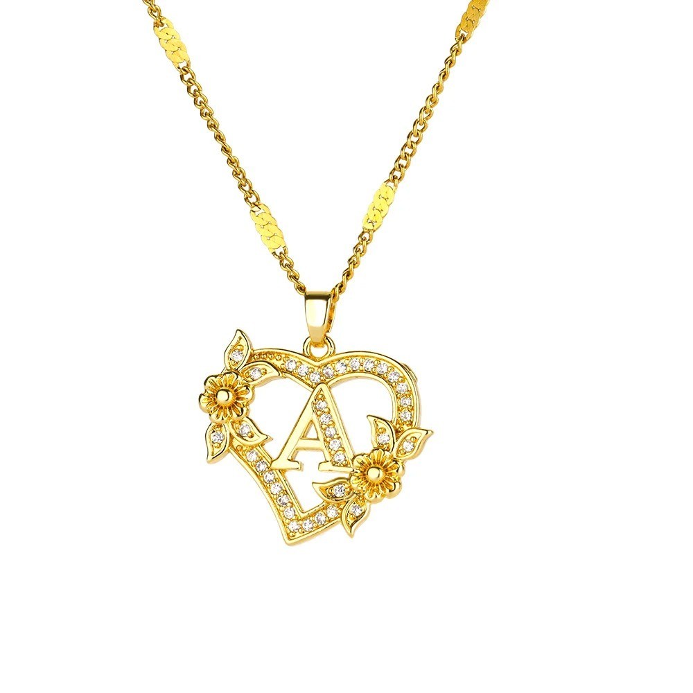Heart Initial Letter Necklace A-Z Gold Stainless Steel Alphabet Pendant Gift