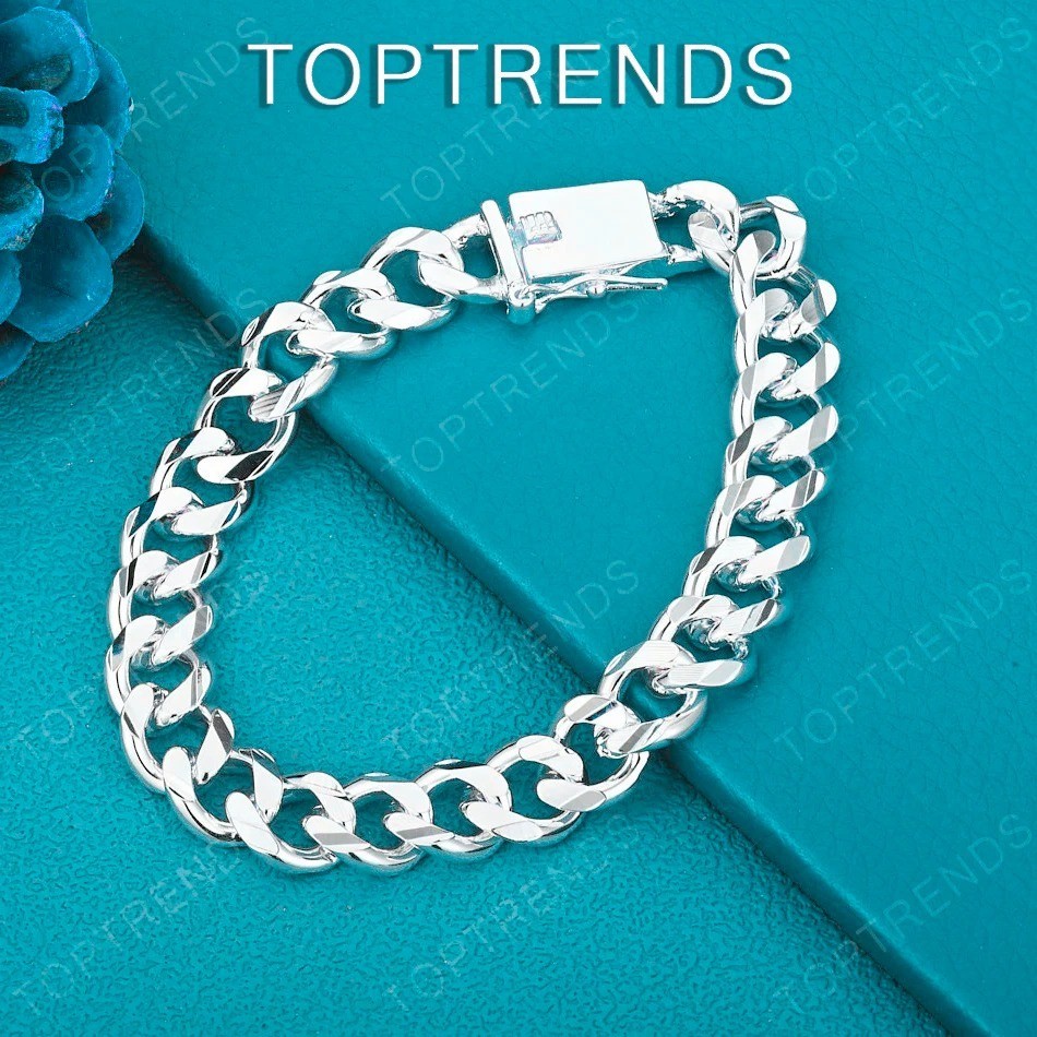20cm 8 inches Popular 925 Sterling Silver 10mm Cuban Chain Bracelet For Men Wome