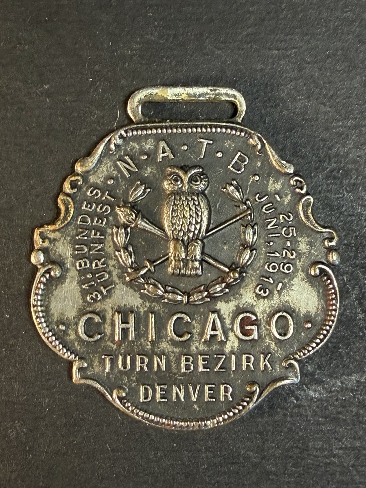 1913 National Gymnastics Bundes -Turnfest N.A.T.B. Festival Chicago Watch Fob