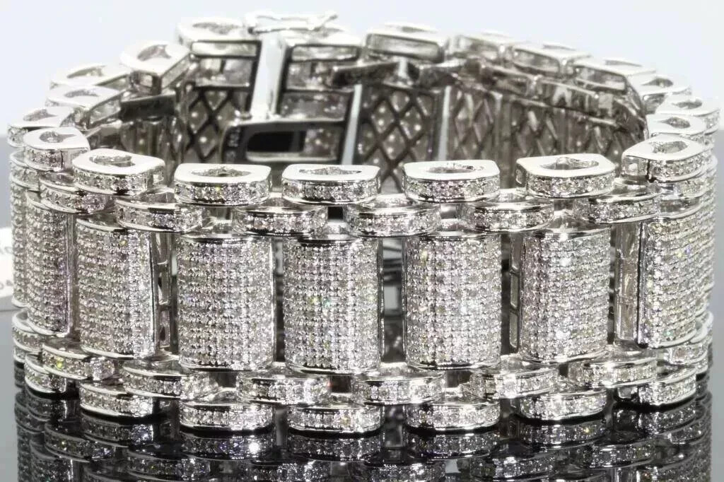 15 Ct Round Cut Moissanite Men’s Bracelet 14K White Gold Plated