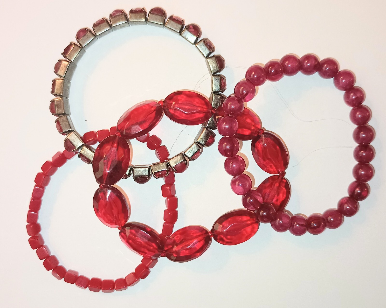 Vintage Red Stretch Bracelets Lot Gift box 4 Bracelets Wearable or Resell
